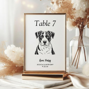 Simple Black and White Dog Wedding Table Number