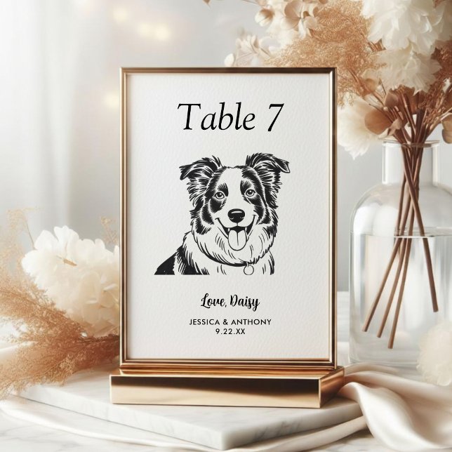 Simple Black and White Dog Wedding  Table Number (Creator Uploaded)