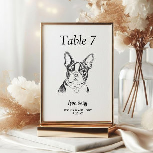 Simple Black and White Dog Wedding Table Number