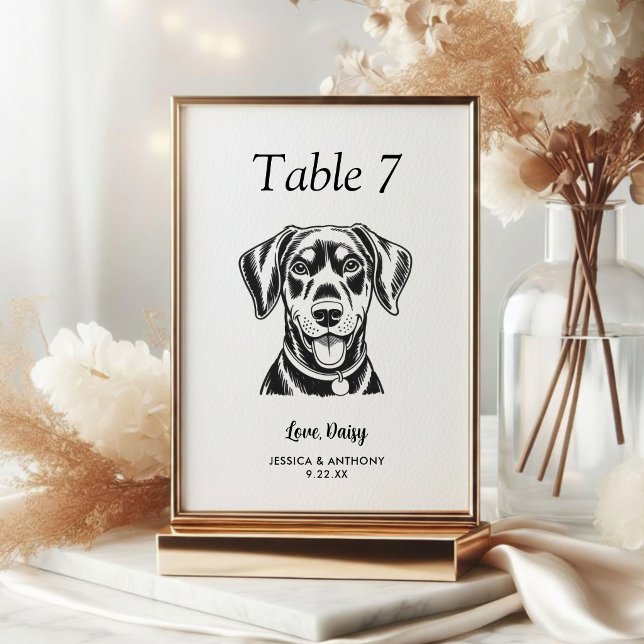 Simple Black and White Dog Wedding  Table Number (Creator Uploaded)