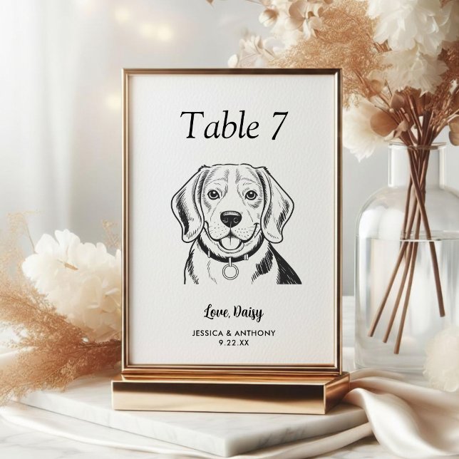 Simple Black and White Dog Wedding  Table Number (Creator Uploaded)