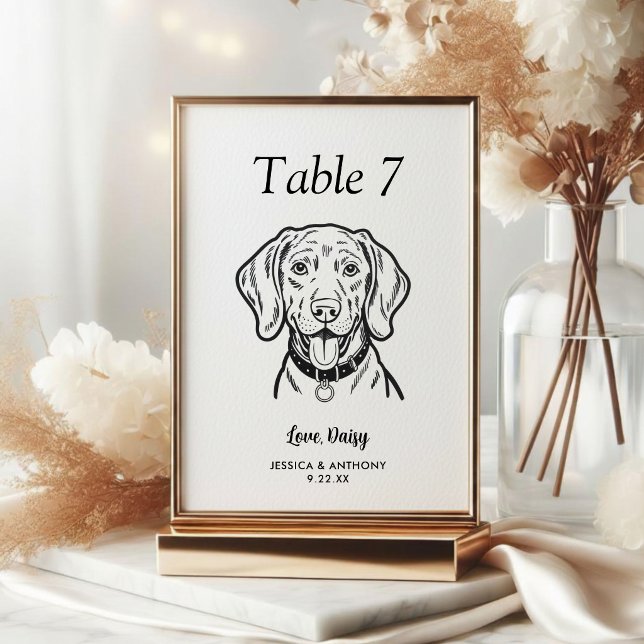 Simple Black and White Dog Wedding  Table Number (Creator Uploaded)