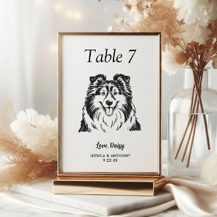Simple Black and White Dog Wedding Table Number