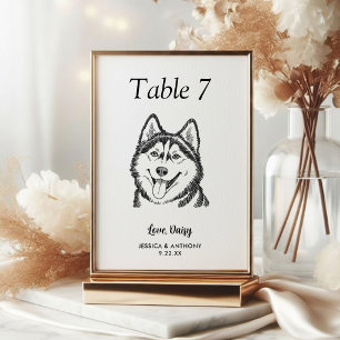 Simple Black and White Dog Wedding Table Number