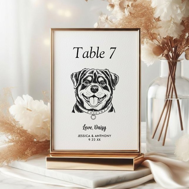 Simple Black and White Dog Wedding  Table Number (Creator Uploaded)