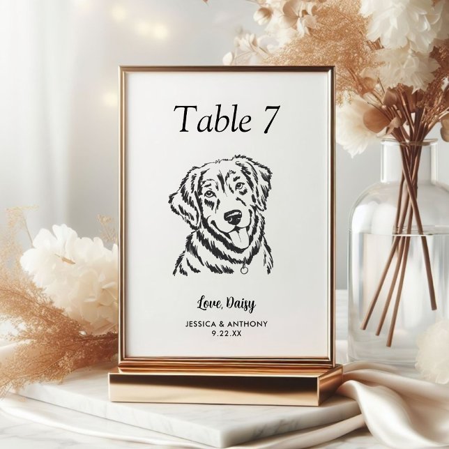 Simple Black and White Dog Wedding  Table Number (Creator Uploaded)