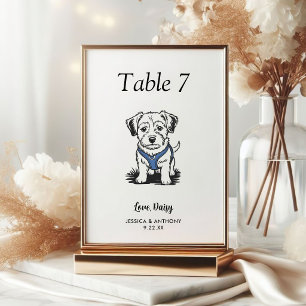 Simple Black and White Dog Wedding Table Number