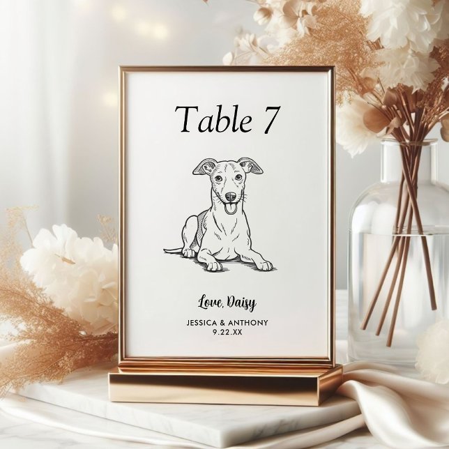 Simple Black and White Dog Wedding  Table Number (Creator Uploaded)