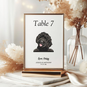 Simple Black and White Dog Wedding  Table Number