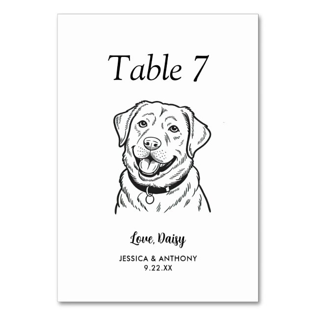 Simple Black and White Dog Wedding  Table Number (Front)