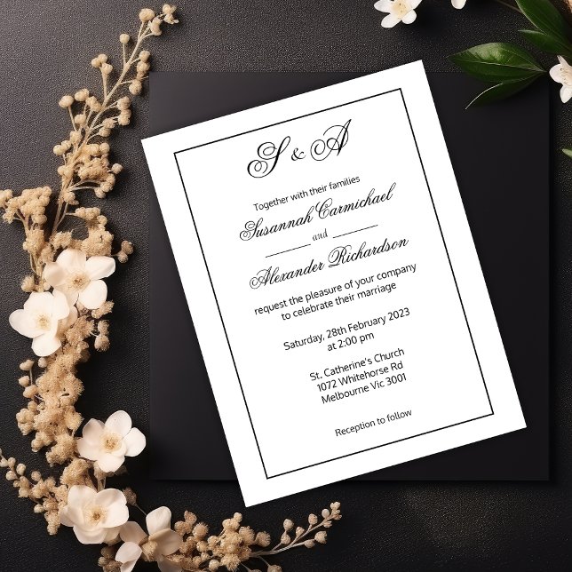 Simple Black and White Elegance Modern Wedding Postcard (Creator Uploaded)
