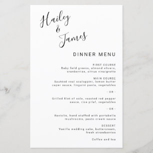 Simple Black and White Elegant Modern Wedding Menu