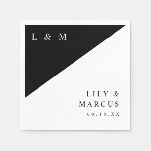 Simple Black And White Elegant Monogram Wedding Napkin