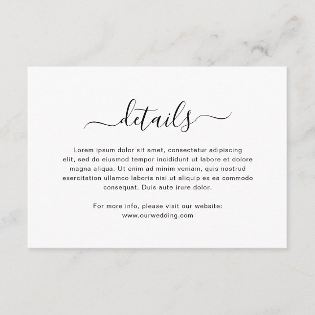 Simple Black and White Elegant Script Wedding Enclosure Card (Front)
