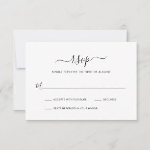 Simple Black and White Elegant Script Wedding RSVP Card