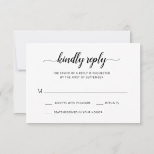 Simple Black and White Elegant Script Wedding RSVP Card