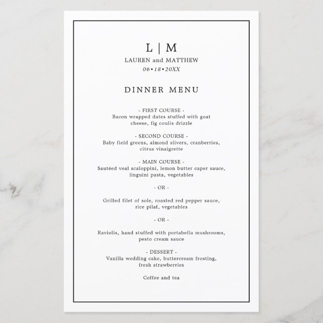 Simple Black and White Elegant Wedding Menu (Front)