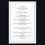 Simple Black and White Elegant Wedding Menu<br><div class="desc">Simple wedding menu featuring a modern yet elegant design with your two letter monogram along with your names and date surrounded by a thin border. All text is in black, over a white background and the backside is solid black. The fonts and background colours may be changed to any colours...</div>