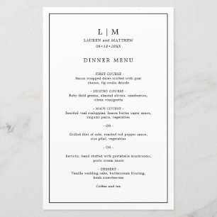 Simple Black and White Elegant Wedding Menu