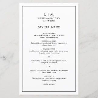 Simple Black and White Elegant Wedding Menu