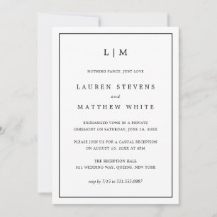 Simple Black and White Elegant Wedding Reception Invitation