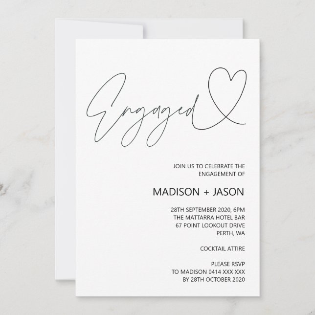 Simple Black and White Engagement Party Invitation (Front)