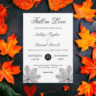Simple Black And White Fall in Love Autumn Wedding Invitation