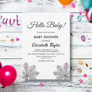 Simple Black And White Fall Leaves Baby Shower Invitation