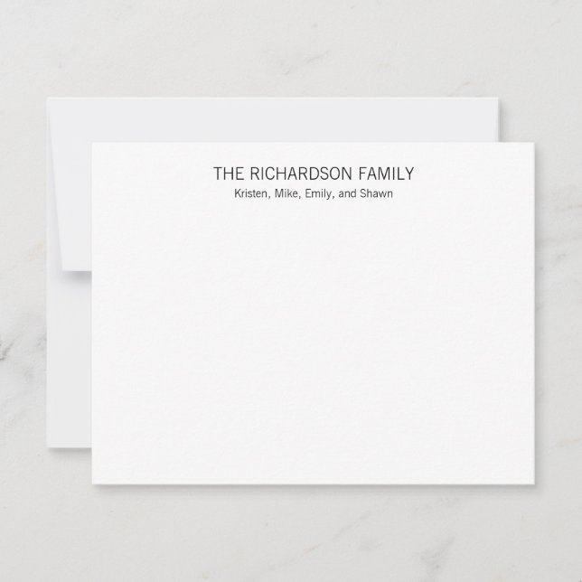 Simple Black and White Family Note Card (Front)