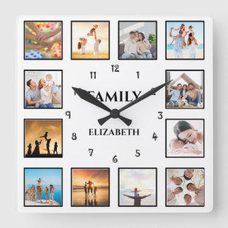 Simple Black and White Family Photo Square Wall Clock