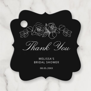 Simple Black and White Floral Bridal Shower Favour Tags