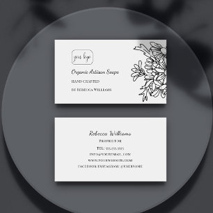 Simple Black and White Floral Hand Made Soap  Business Card
