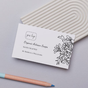 Simple Black and White Floral Hand Made Soap  Business Card