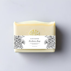 Simple Black and White Floral Hand Made Soap Label Invitation Belly Band