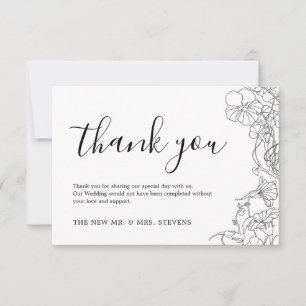 Simple Black and White Floral Wedding Thank You Card