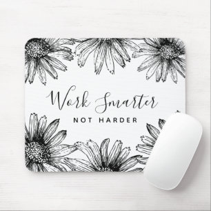 Simple Black and White Flower Mouse Pad