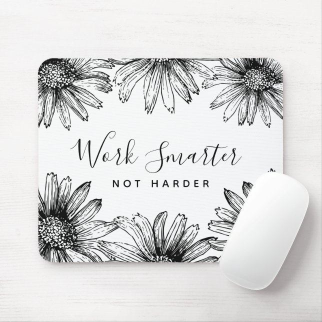Simple Black and White Flower Mouse Pad (With Mouse)