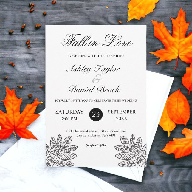 Simple Black And White Foliage Rustic Fall Wedding Invitation (Creator Uploaded)