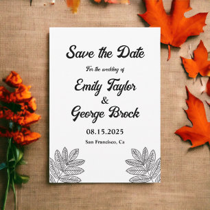 Simple Black And White Foliage Rustic Fall Wedding Save The Date