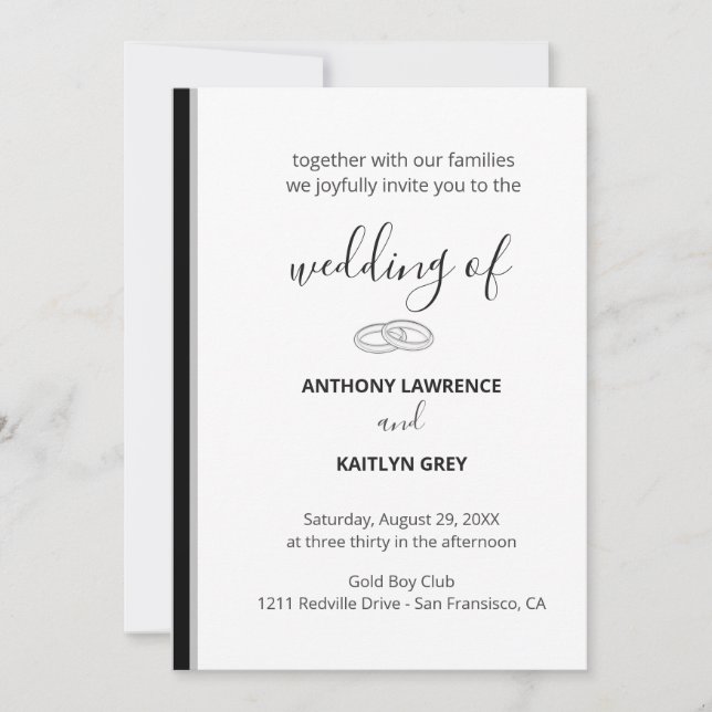 Simple Black and White Formal Wedding - Custom Invitation (Front)