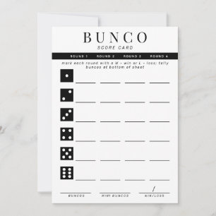 Simple Black and White Four Round Bunco Score Card
