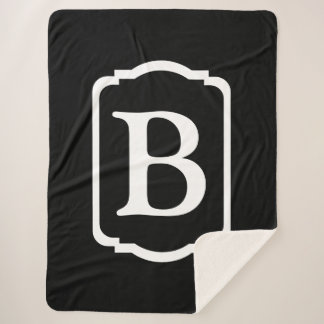 Simple Black and White Framed Monogram Sherpa Blanket