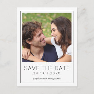 Simple Black and White Framed Photo Save the Date Postcard