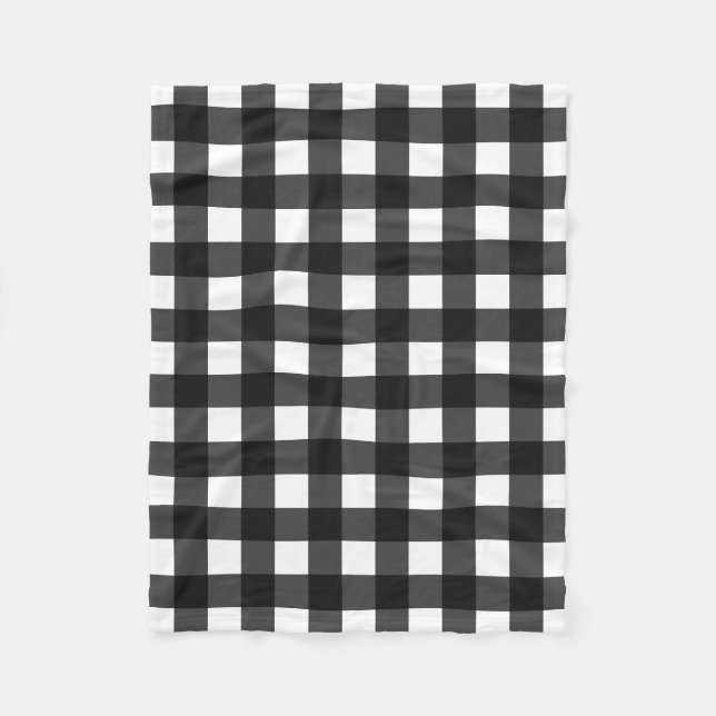 Simple Black and White Gingham Fleece Blanket (Front)