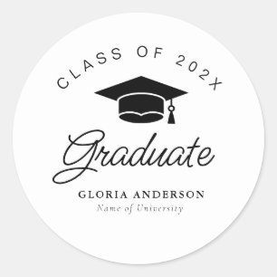 simple black and white graduation classic round sticker