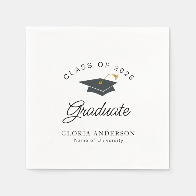 simple black and white graduation napkin (Front)