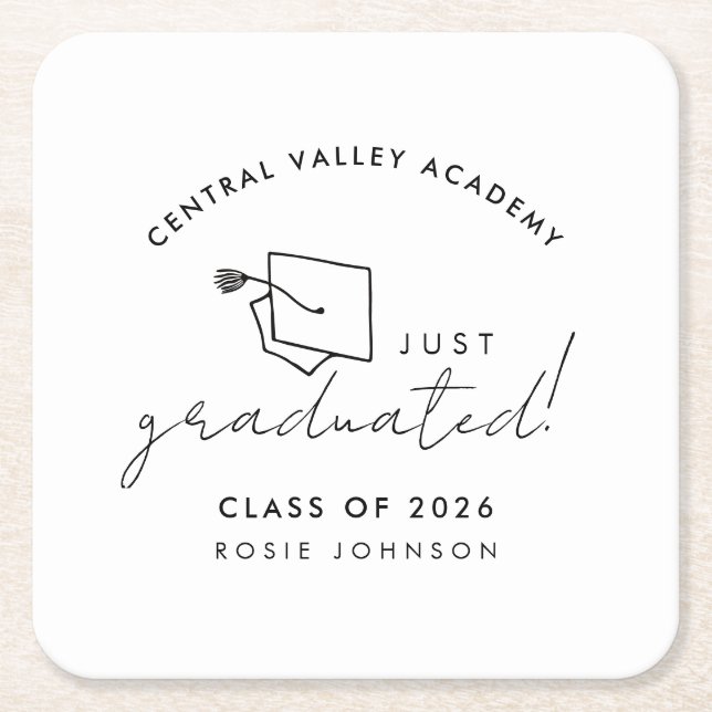 Simple Black and White Graduation Paper Coasters (Front)