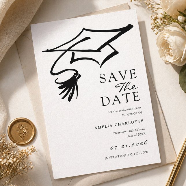 Simple Black and White Graduation Party Save The Date (Creator Uploaded)