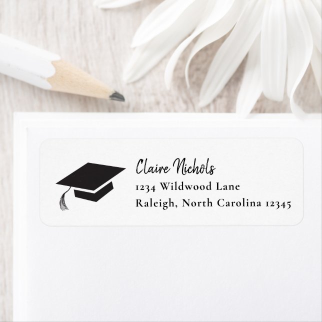 Simple Black and White Graduation Return Address Label (Insitu)