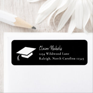 Simple Black and White Graduation Return Address Label